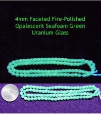 50 - 4mm Czech OPALESCENT Green VASELINE/URANIUM GLASS Facet Fire-Polished Beads