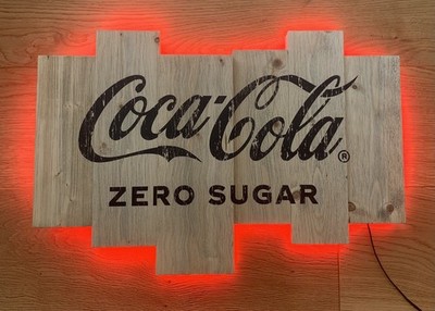 Coca Cola Zero Leucht Holz Werbeschild Bar Schild / Mancave Wohndeko