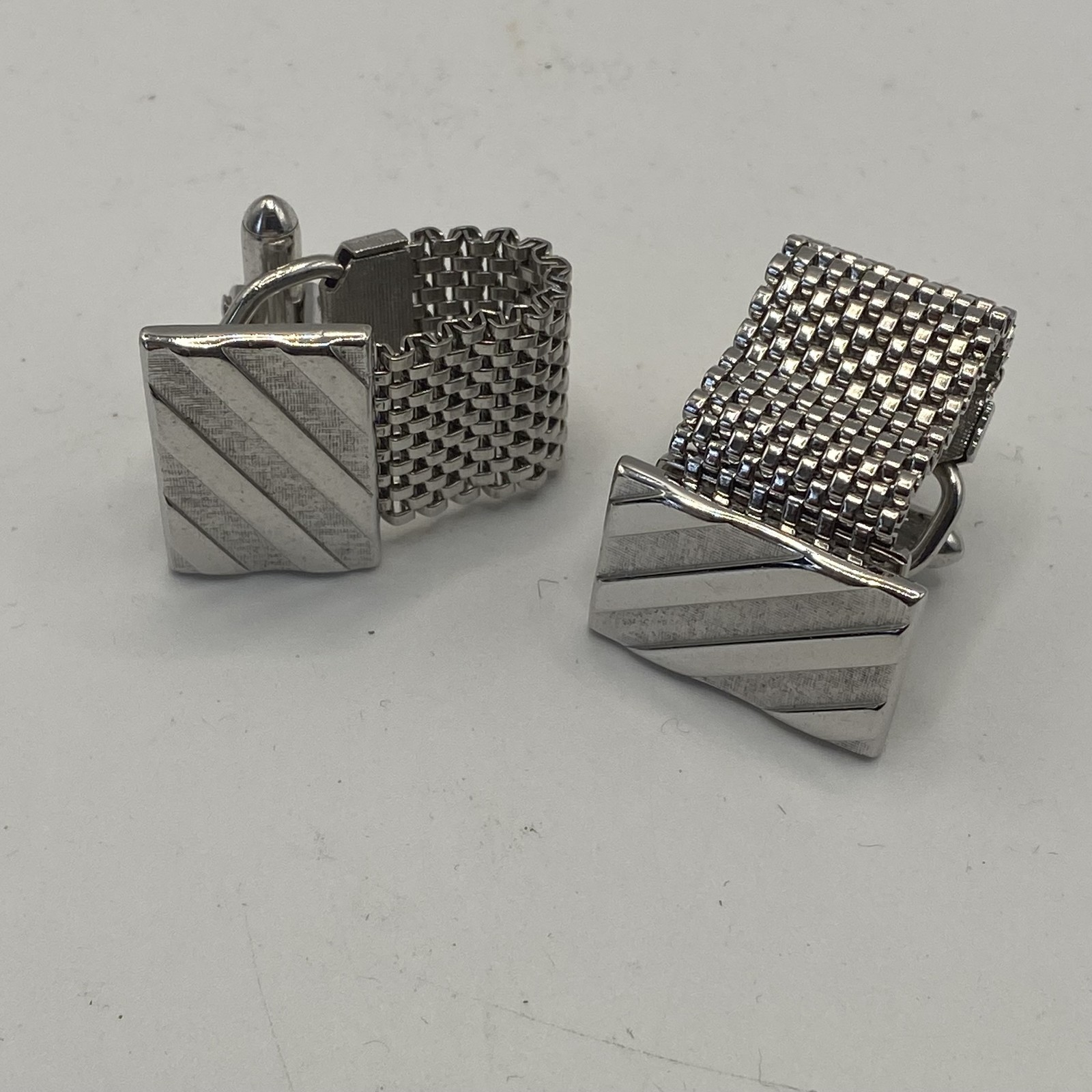 Vintage Silver Tone Mesh Wrap Rectangular Cufflin… - image 7