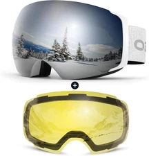 Magnetic Interchangeable Ski Goggles with 2 Lens, Large Spherical Frameless Snow