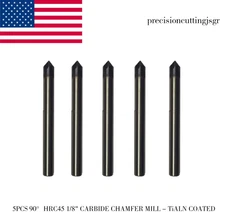 5 PCS 3/16" 4 FLUTE 90 DEGREE CARBIDE CHAMFER MILL- Single End