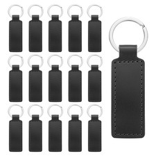 15Pcs Leather Rectangle Laser Engraving Keychain Blanks Black 3.7"x1"