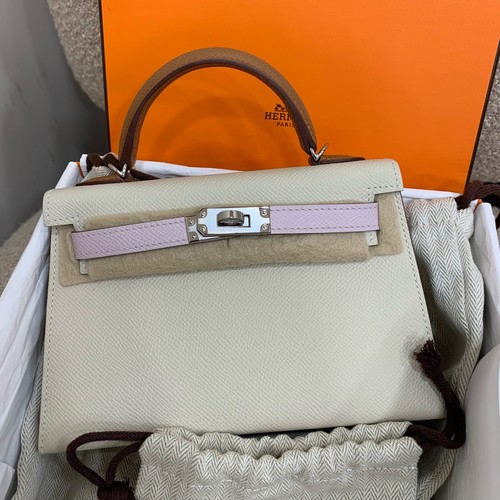 HERMÈS Kelly Mini Nata Mauve Pale Gold Brown Tri‑Color Epsom Leather Silver HW