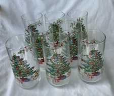 SET OF EIGHT Tienshan Holiday Hostess Christmas Tree 14 oz Tumblers - MINT