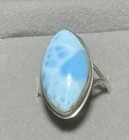 Vtg 925 Sterling Silver Larimar Ring Size 7 Marquise Blue Gemstone Dominican  — photo 1