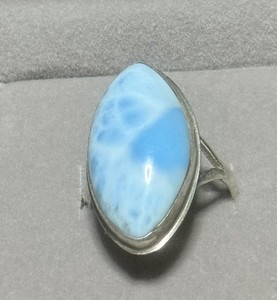 Vtg 925 Sterling Silver Larimar Ring Size 7 Marquise Blue Gemstone Dominican 