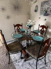 Circular Glass And Wood dining table set for 4, Chairs Included