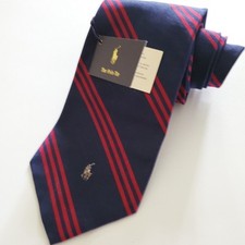 Vintage New Polo Ralph Lauren Mens Repp Tie Navy Striped Pony Logo Silk NWT
