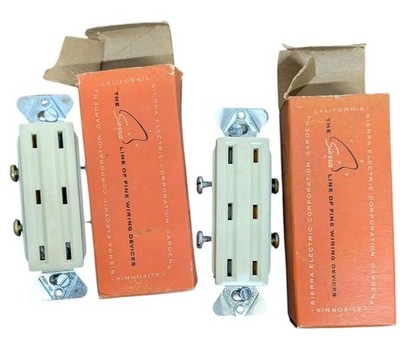 2 Vintage NOS 1900 SIERRA TRIPLEX Triple Outlet Two Prong Receptacles Ivory 50s