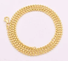 2mm Diamond-Cut Moon Cut Ball Bead Chain Necklace 14K Yellow Gold-Plated Silver