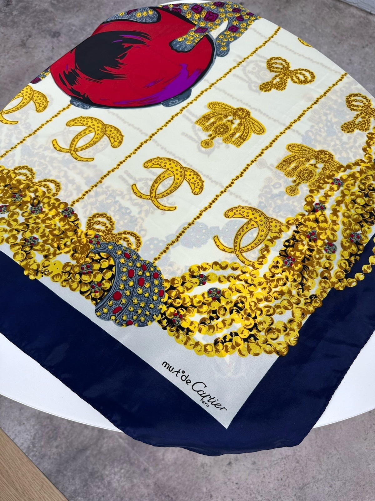 Must de Cartier Paris 100percent Silk Square Scarf Panther Big Logo Multicolor 87x85cm image 3