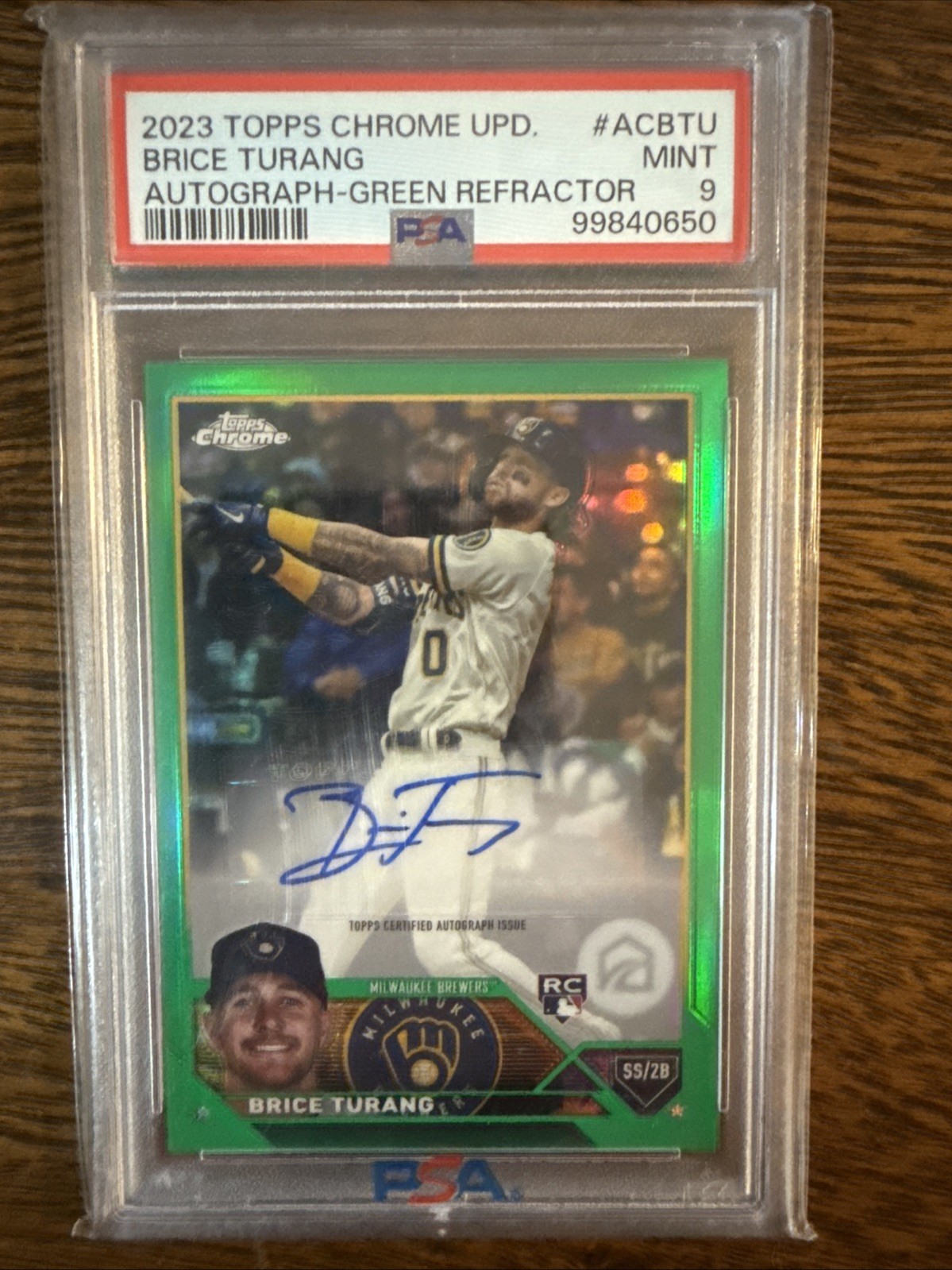 2023 Topps Chrome Update - Rookie Autographs Brice Turang Green Refractor /99 RC