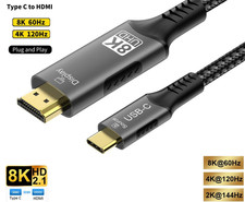 USB C to HDMI 8K 60Hz 4K 120Hz Cable HDMI 2.1 Thunderbolt 3/4 For iPhone MacBook