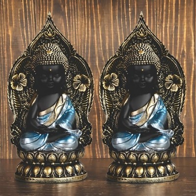2-PC Gift Set 6''H Thai Buddha with Halo Figurine Ornament Home Decor Unique Gift