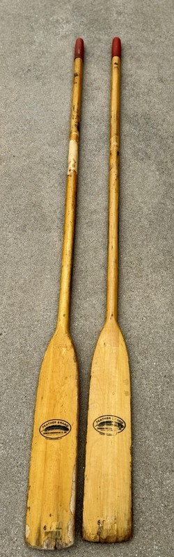 PAIR VINTAGE WOODEN BOAT OARS~WEATHERED PATINA~71"~FEATHER BRAND