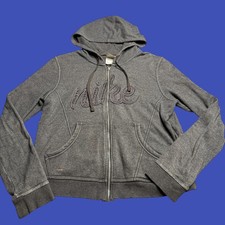 Vintage Nike Gray Spellout Logo Embroidered Full Zip Hoodie Youth L 12-14 Y2K