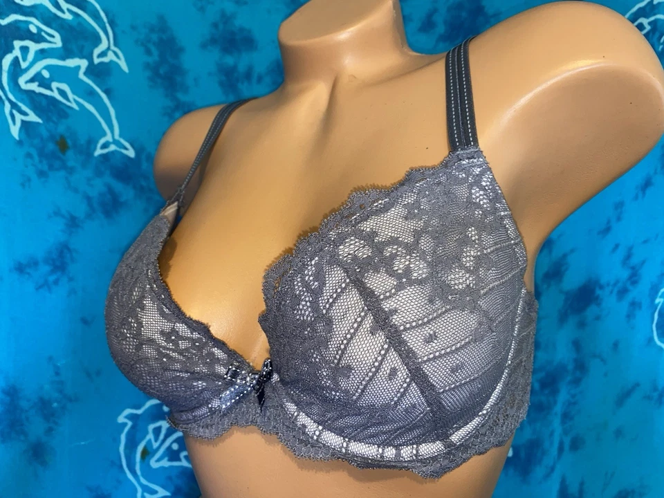 Chantelle 3082 Rive Gauche Dove Gray Lace Underwire Push Up Bra US 32DD -No Pads - Image 3 of 4