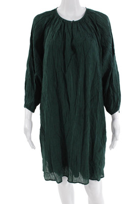 COS Women Green Kaftan Dress Bohemian 3/4 Sleeve Round Neck Button Size 8