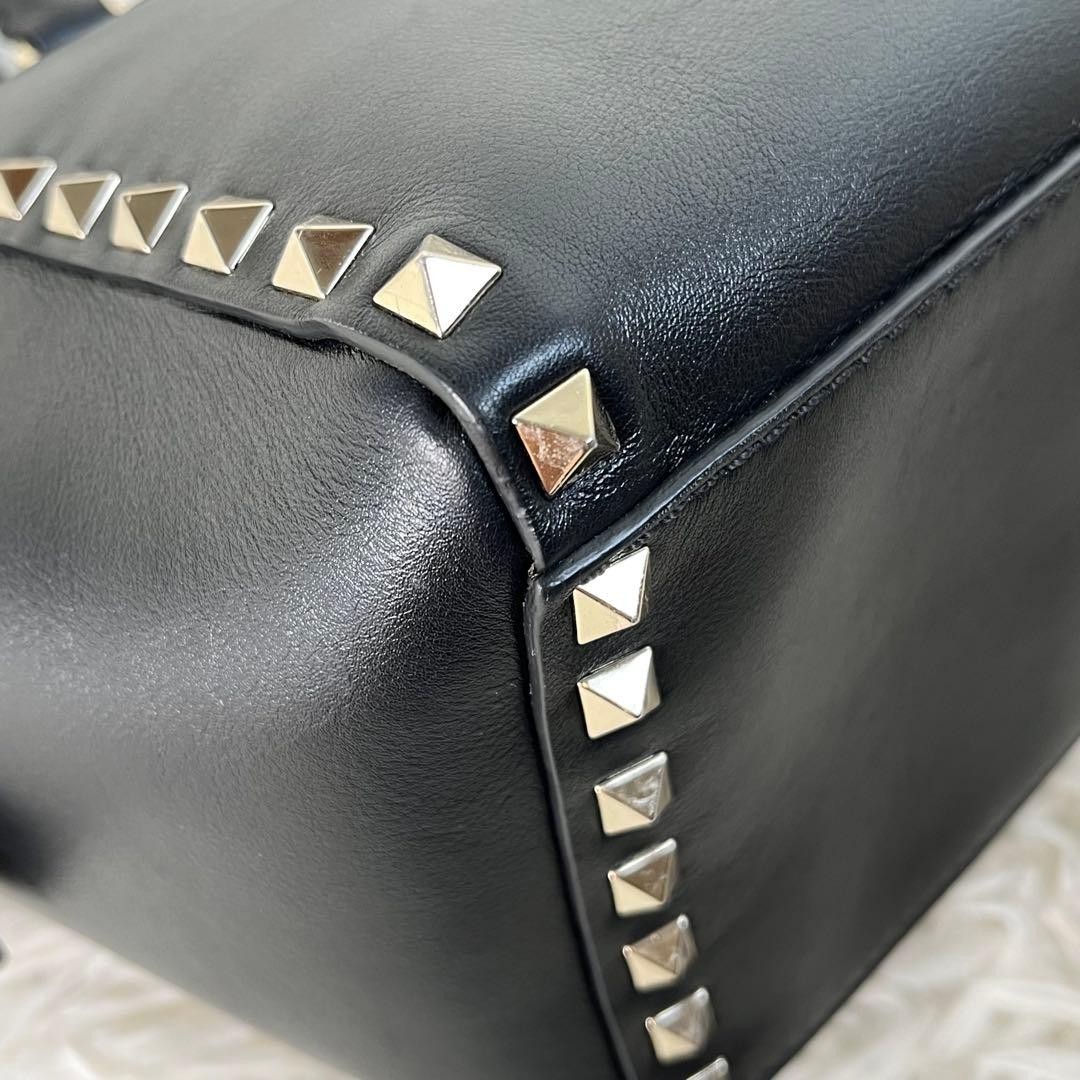 Valentino Garavani Rockstud 2Way Leather Handbag Black, B Grade Japan thumbnail 10