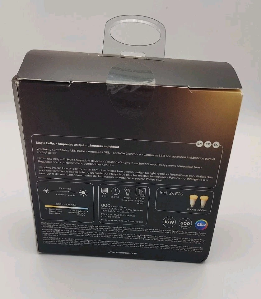 New Philips Hue White Ambiance A19 2-Pack E26 10W Smart Bulbs dimmable LED 800lm - Image 2 of 4