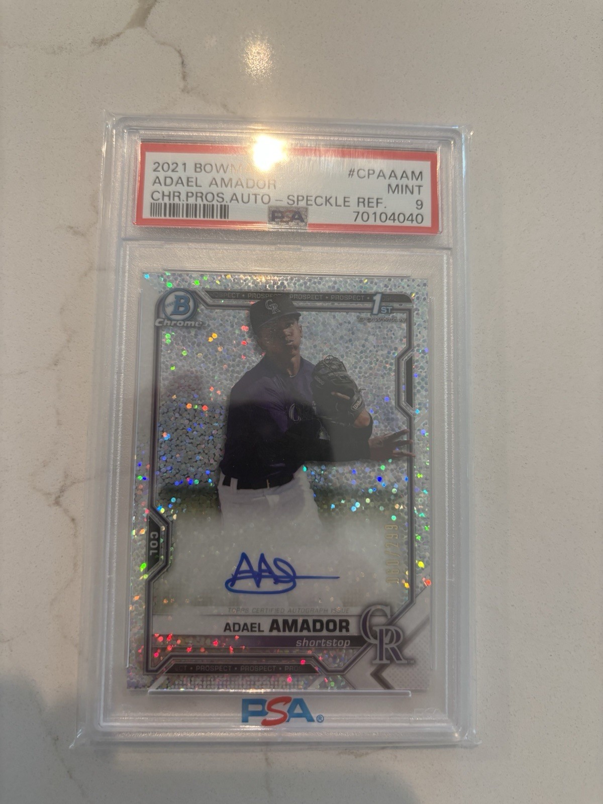 2021 Bowman Chrome Prospects Auto Adael Amador #CPA-AAM Speckle Refractor /299