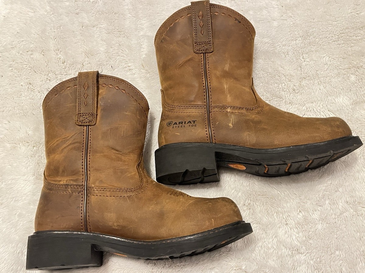 Ariat Ladies Size 7B Fatbaby Distressed Brown Steel Toe Work Boots - Main Image