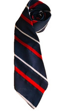 Neck Tie VTG Lilly Dache Red White Navy Blue Regimental Stripe USA 58.5 x 3.5"