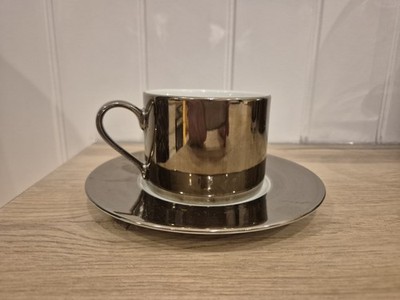 LSA International handbemalte Perlmutt Tasse und Untertasse Neu.