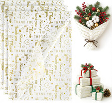 100 Sheets Gold White Tissue Paper Bulk, 20 14 Inch Thank You Wrapping Paper for