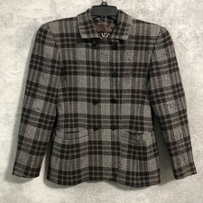 ESCADA Maragretha Ley Black Plaid Wool Double Breasted Blazer Womens Size 4 VTG