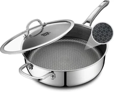 12" Nonstick Saute Frying Pan w/ Lid 5Qt PFOA Free Stainless Steel Skillet