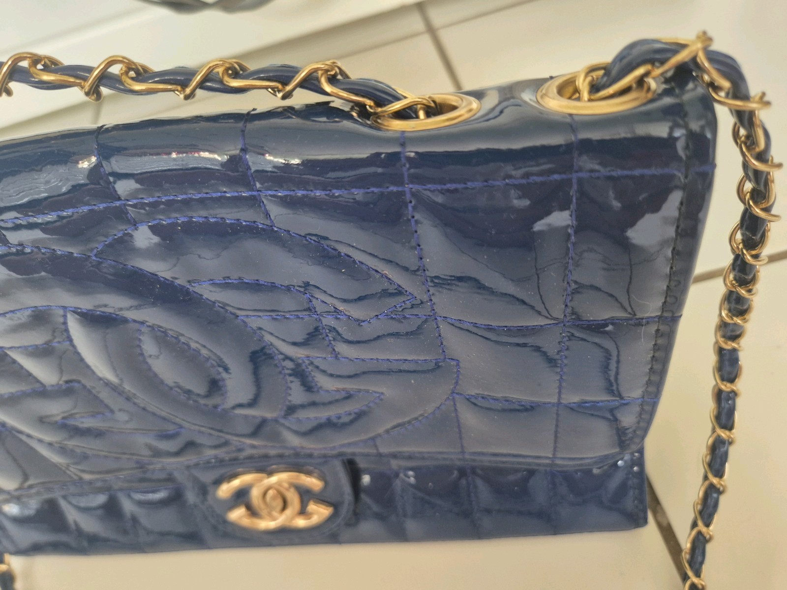 Chanel Royal Blue Quilted Lambskin Coco Crush Rectangular Medium Flap Bag.  used image 4