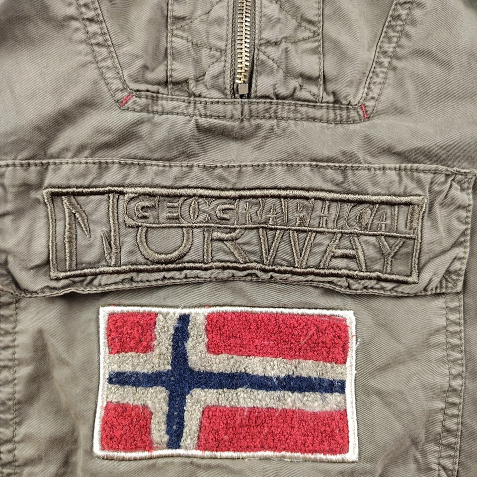 Geographical Norway Jacket Size 8 Small Green Anorak Embroidered Hooded Green - Image 3 of 4