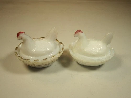Vintage Westmoreland  Milk Glass Hen On Nest Miniature Lot Of 2