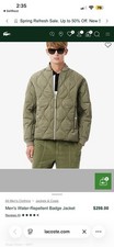LACOSTE Water-Repellent Badge Jacket Men's M Khaki Green NWT 298 Retro