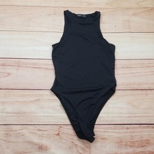 SHEIN Bodysuit Womens Small Black High Neck Sleeveless Snap Crotch Stretch