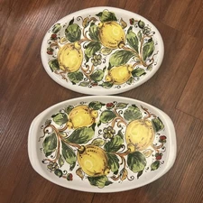 2 Ceramica Nova Deruta Lemon Oval Serving Dish Italy Hand Painted 11.5x7” 9.5x7”