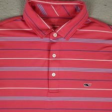 Vineyard Vines Polo Shirt Mens Large Pink Striped Performance Golf Stretch