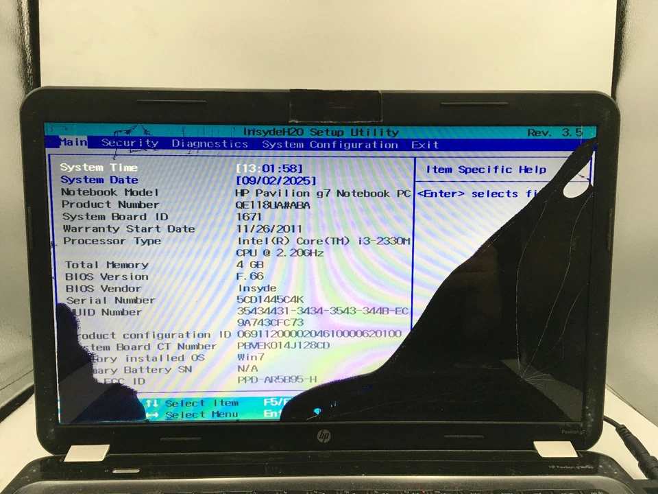 HP PAVILION G7 - BOOTS TO BIOS/BAD LCD - INTEL I3 2330M - 4GB RAM - READ DESC-BB - Image 2 of 4