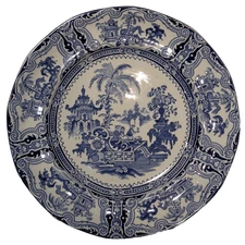 William Adams & Sons Kyber Pattern Blue Flow Plate