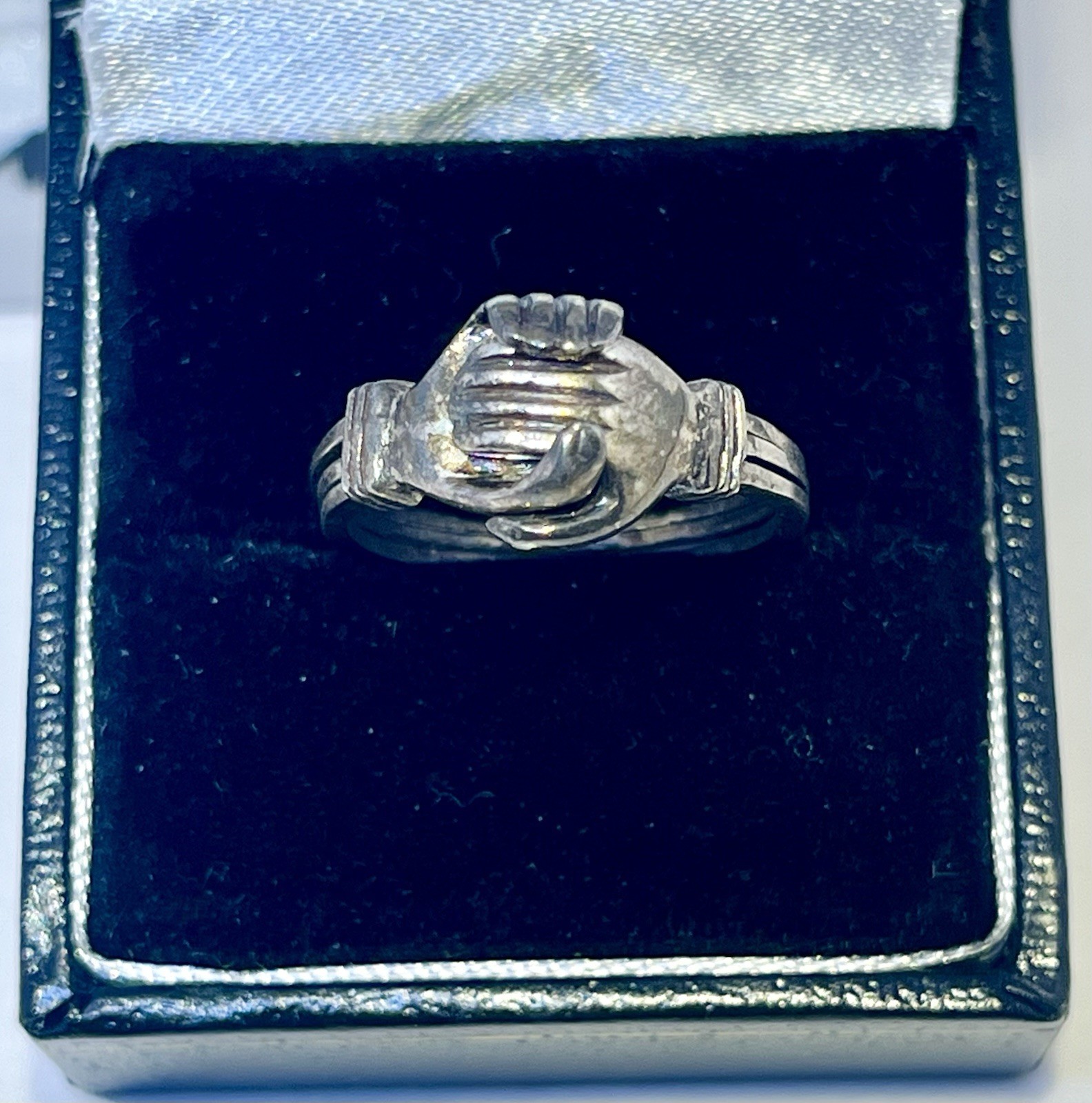 Antique Sterling Silver Handshake Stackable & Ope… - image 2