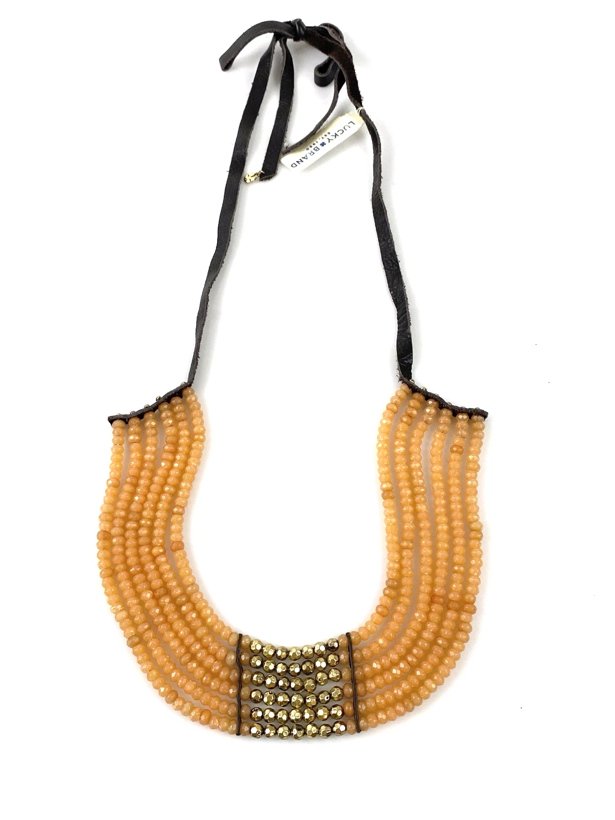 Lucky Brand Orange Carnelian Hammered Gold-Tone Bead Statement Necklace NWT $99 - product detail image 4