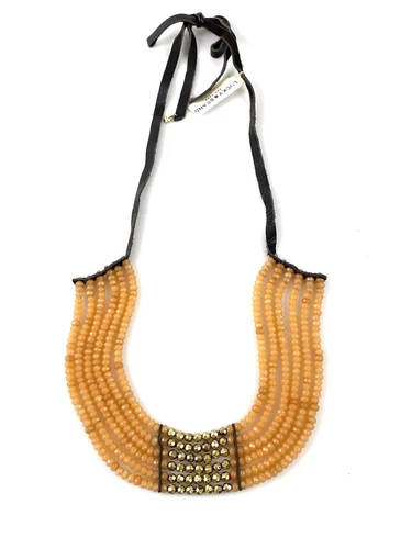 Lucky Brand Orange Carnelian Hammered Gold-Tone Bead Statement Necklace NWT $99 image 4