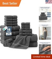 Soft and Absorbent 18 Piece Bath Towel Set - Space Grey, Perfect for Gifting