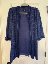 Ming Wang Sapphire Blue Black Metallic Threading Open Jacket Artsy Sz Large