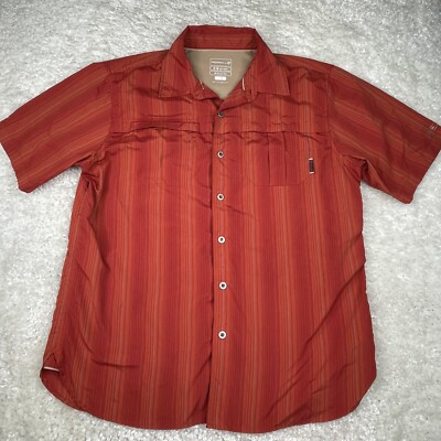 Merrell Shirt Mens Large Red Short Sleeve Button Down OptiWick UPF 50 Breathable