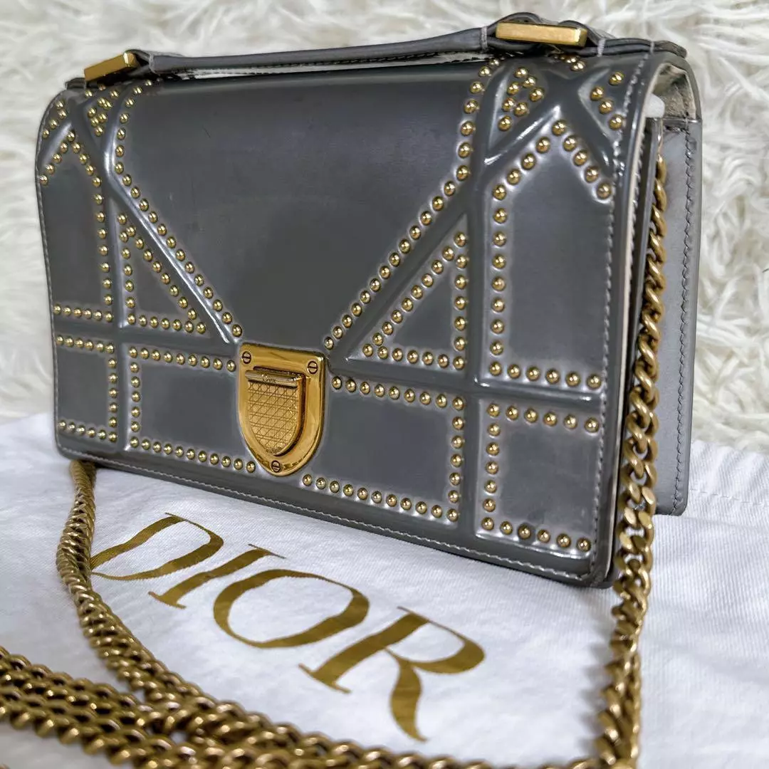 Sac bandoulière Christian Dior Diorama chaîne cuir gris mini bandoulière 2 voies