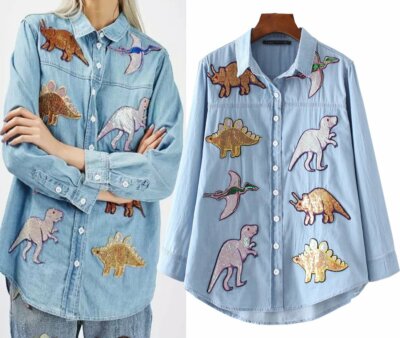 sequin denim shirt