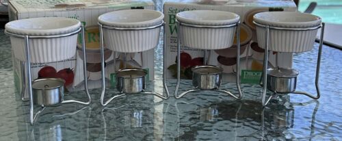 Butter Warmers Set Of 4 White Ceramic Set Includes Tealight Candles- Mini Fondue