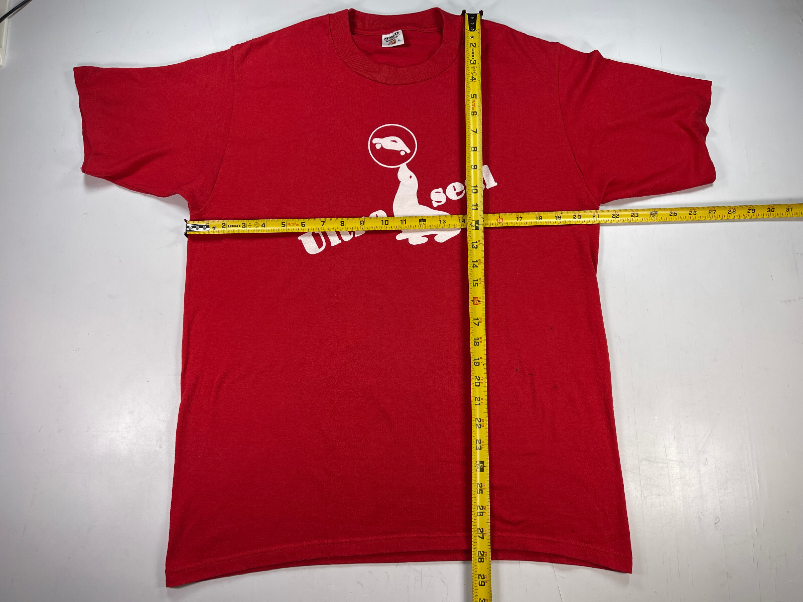 Vtg Single Stitch Ultra Seal Auto wax paint protection Slim L Shirt distress Red